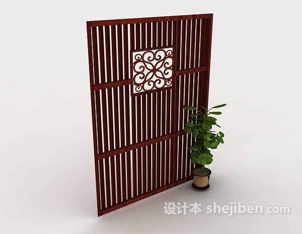 红色新中式屏风3d模型下载
