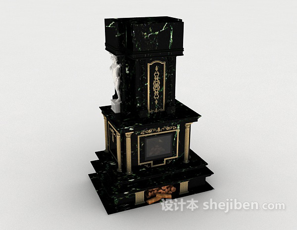 大型整体壁炉3d模型下载