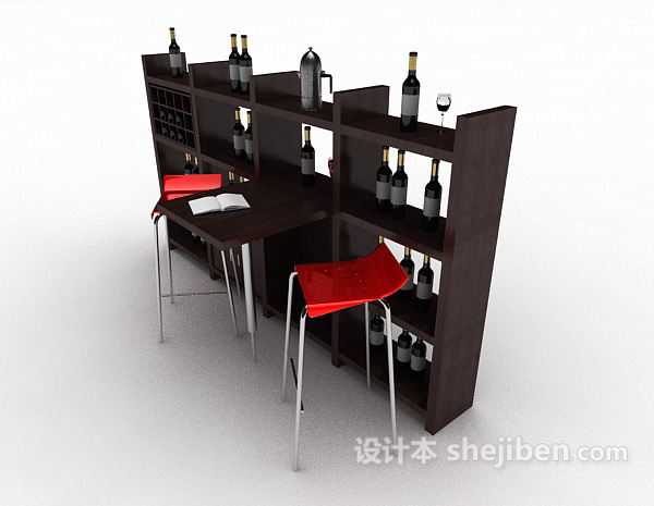实木简约酒架3d模型下载