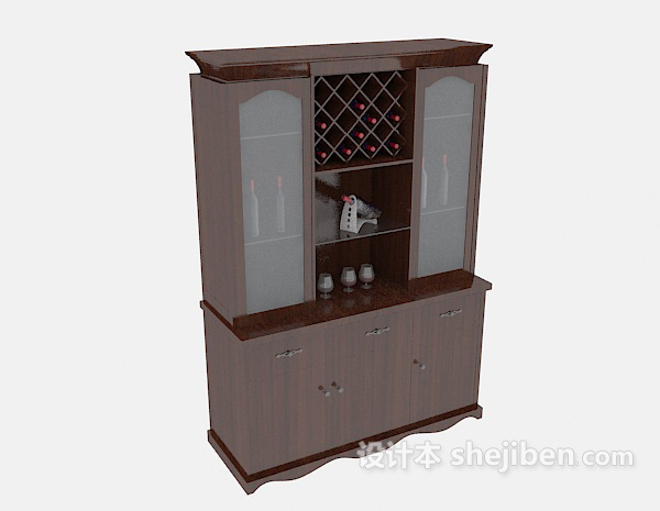 简欧实木酒柜3d模型下载