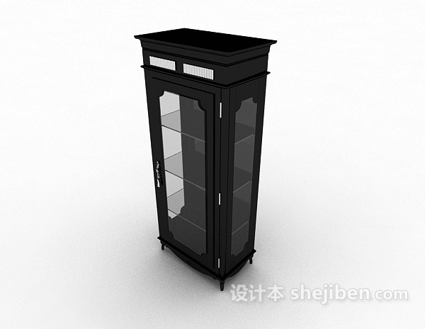 黑色实木家虐书柜3d模型下载