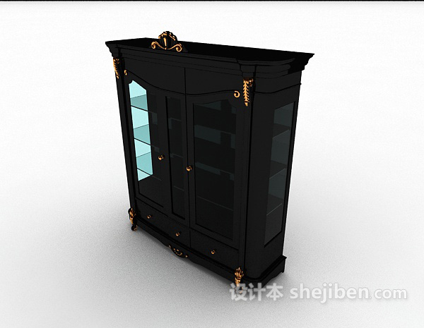黑色实木展示柜3d模型下载