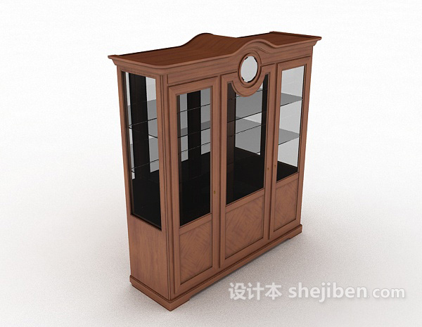 精致实木展示柜3d模型下载