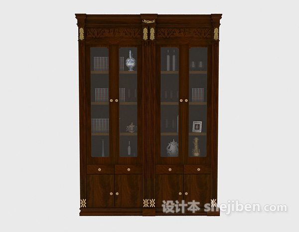 欧式风格古典书柜3d模型下载