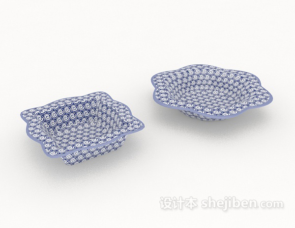 清新碗碟3d模型下载