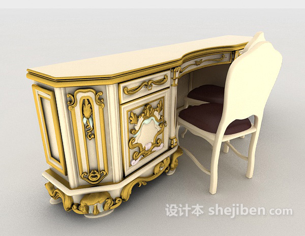 浅色欧式书桌3d模型下载