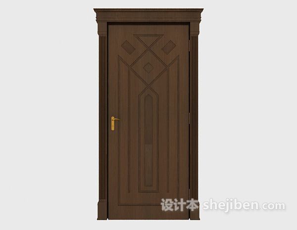 简约棕色实木门3d模型下载