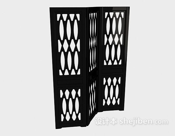 简约黑色实木屏风3d模型下载
