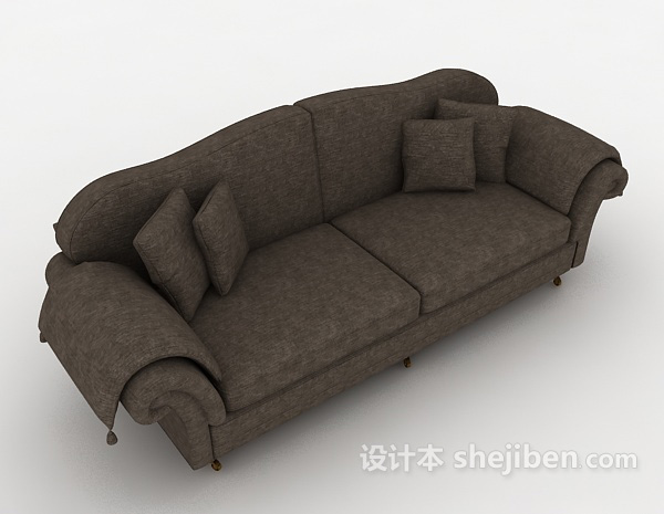 居家棕色双人沙发3d模型下载
