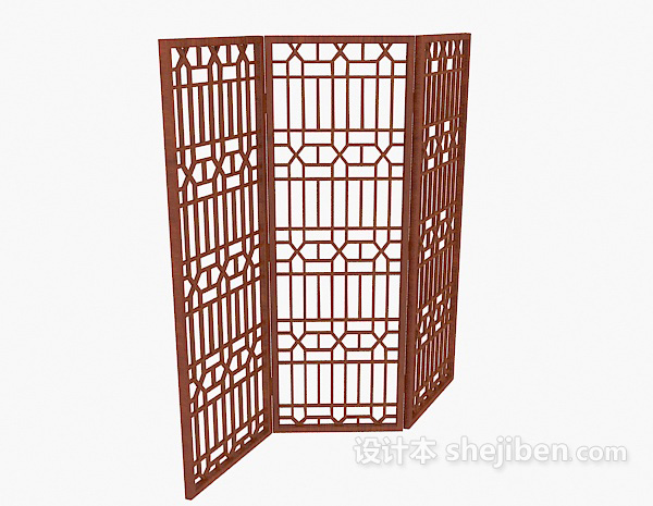 简约实木屏风3d模型下载
