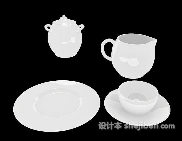 杯碗碟勺3d模型下载