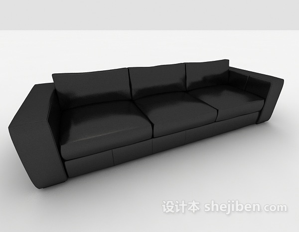 黑色皮质家居多人沙发3d模型下载