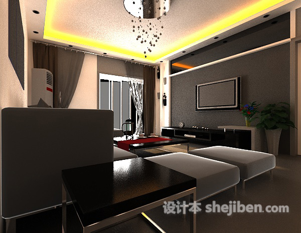 现代家居客厅3d模型下载