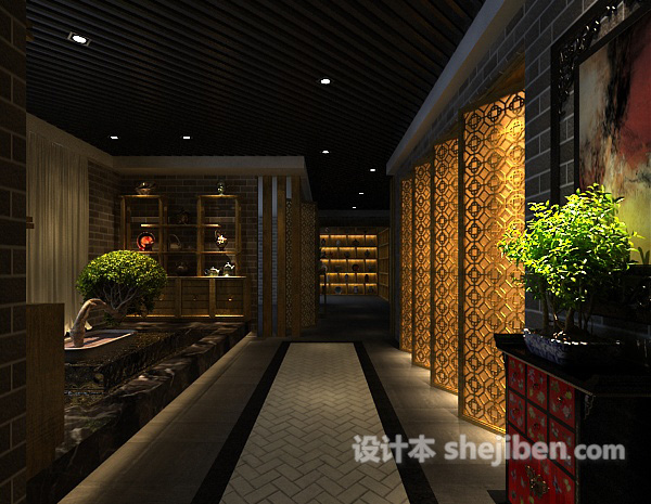 新中式休闲会所3d模型下载