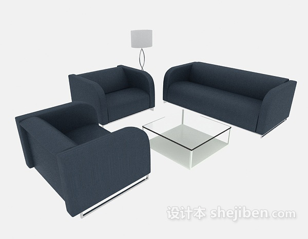 淡雅蓝色组合沙发3d模型下载