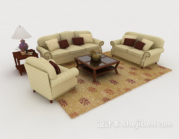 家居简约木质棕色组合沙发3d模型下载