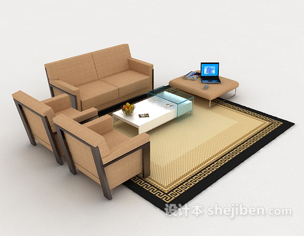 居家新中式组合沙发3d模型下载