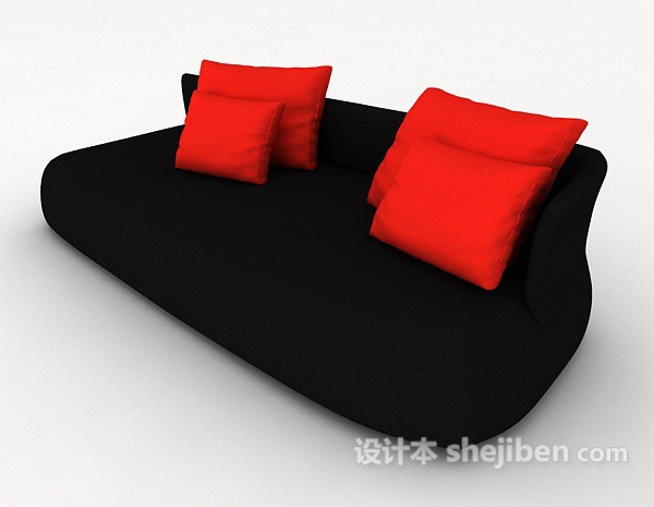 现代黑色简约双人沙发3d模型下载