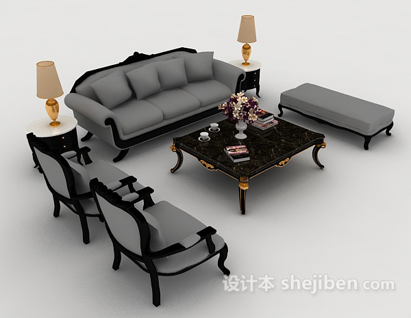 欧式风格家居型组合沙发3d模型下载
