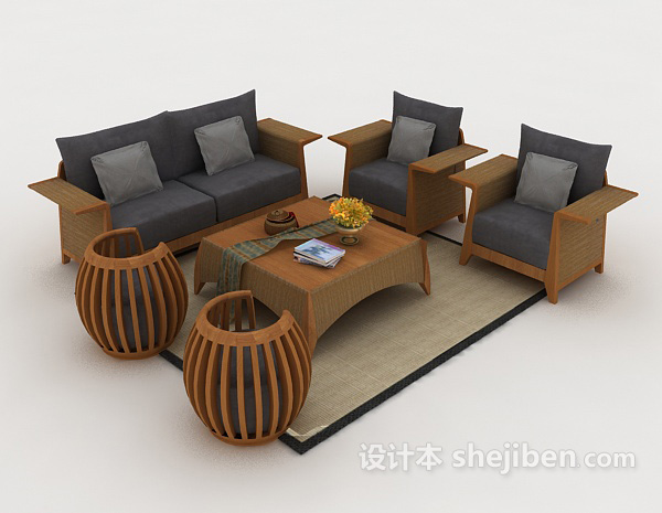 东南亚组合沙发3d模型下载