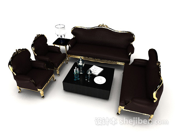 欧式复古棕色组合沙发3d模型下载
