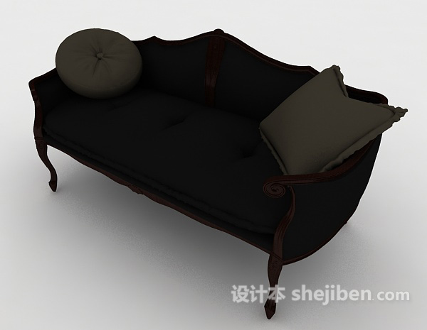 简欧黑色双人沙发3d模型下载