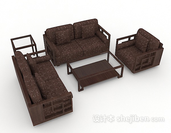 新中式实木家居组合沙发3d模型下载