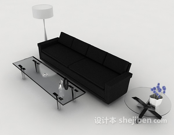 现代黑色简洁沙发3d模型下载