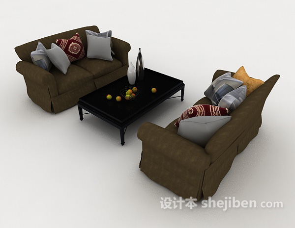 木质深绿色组合沙发3d模型下载