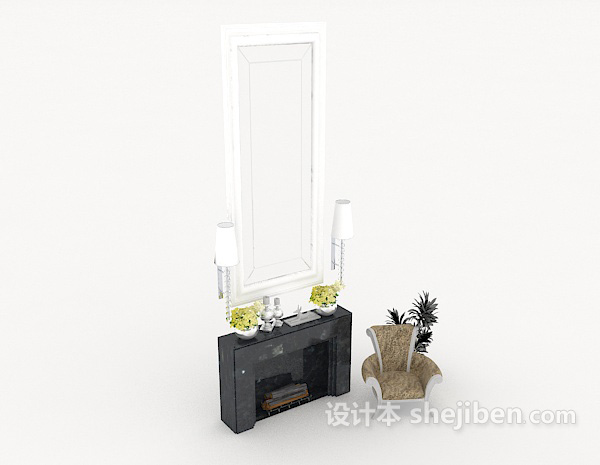 现代简约壁炉3d模型下载