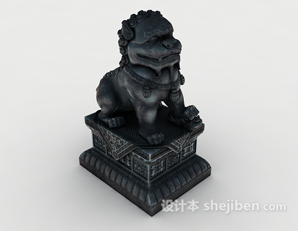 中式狮子雕塑3d模型下载
