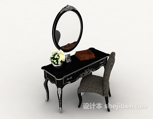 简单黑色梳妆台3d模型下载