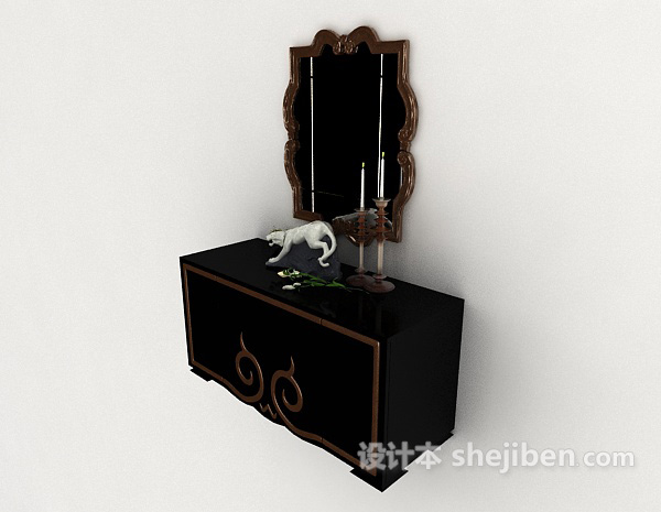 欧式黑色梳妆台3d模型下载