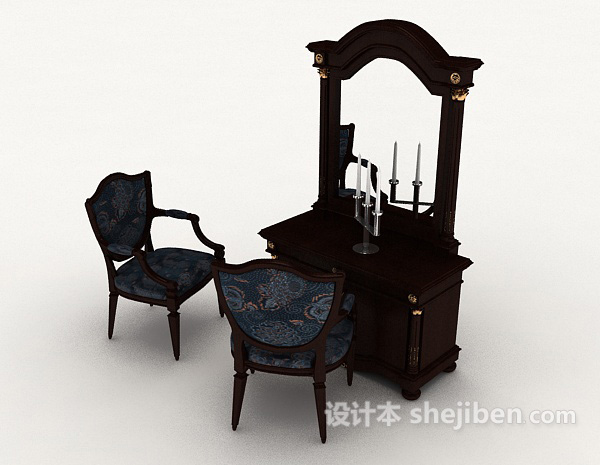 新中式梳妆桌椅3d模型下载