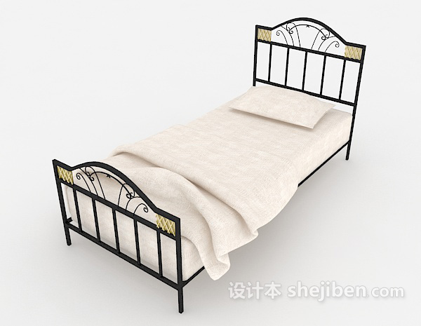 简欧铁艺单人床3d模型下载