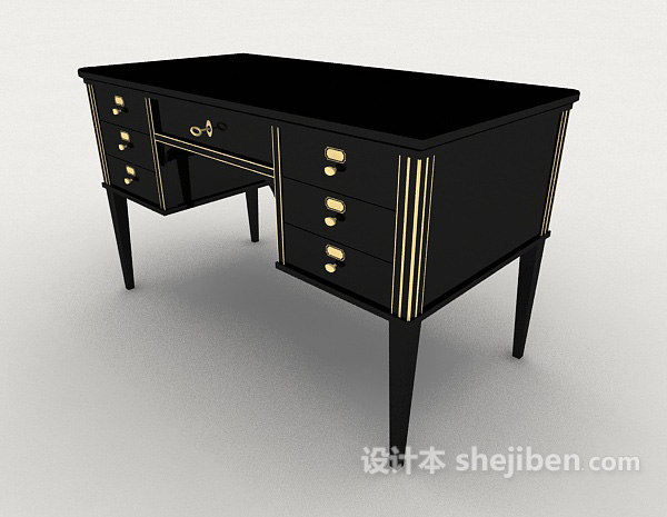 简欧木质黑色书桌3d模型下载
