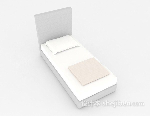 简约灰白色单人床3d模型下载
