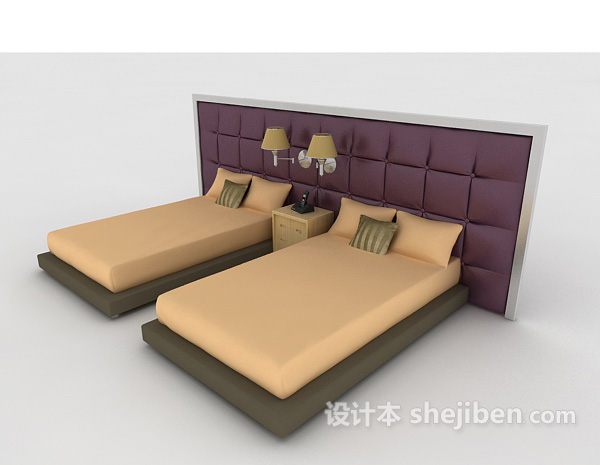 简约单人床组合3d模型下载