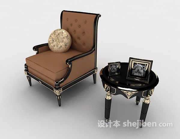 欧式花边单人沙发3d模型下载