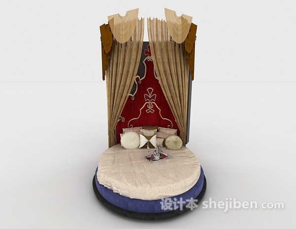 复古圆床3d模型下载