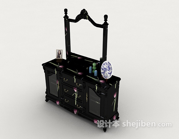中式黑色梳妆台3d模型下载