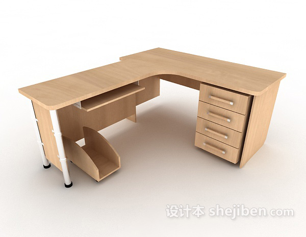 简单实木办公桌3d模型下载