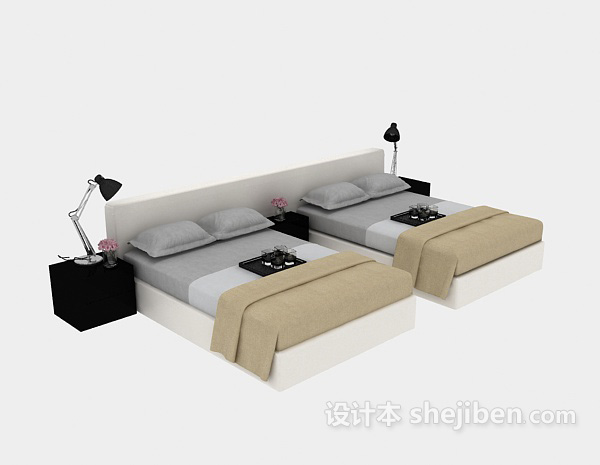 商务灰色单人床组合3d模型下载