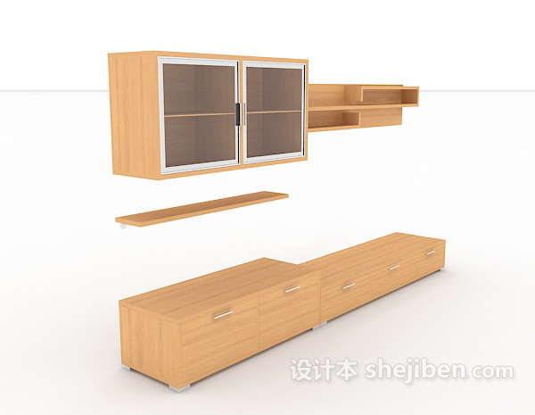现代简约木质橱柜3d模型下载
