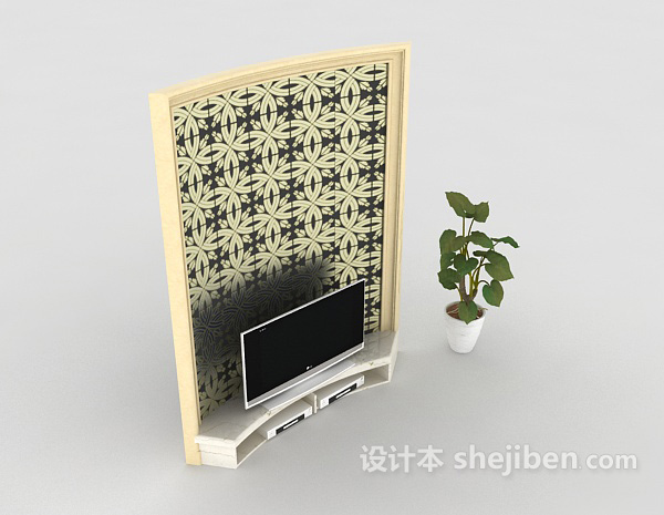 现代风格简约电视背景墙3d模型下载