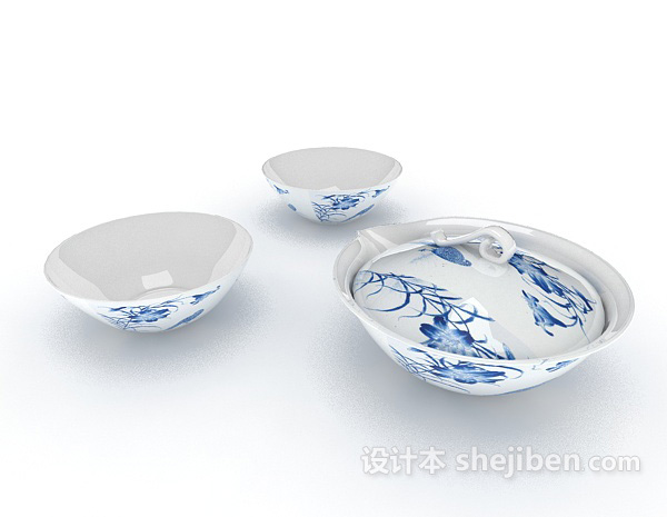 青花碗具3d模型下载