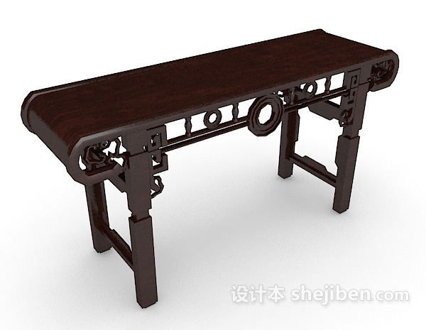 棕色中式条案书桌3d模型下载