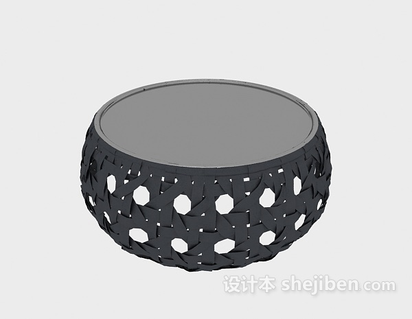 黑色圆形实木茶几3d模型下载