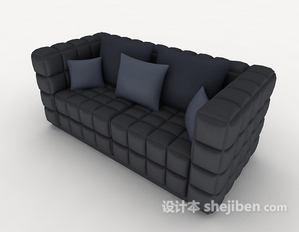 蓝色简约家居双人沙发3d模型下载