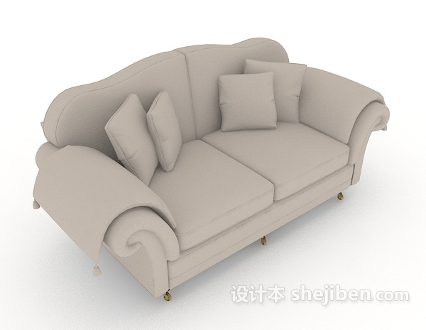 欧式休闲简约灰色双人沙发3d模型下载